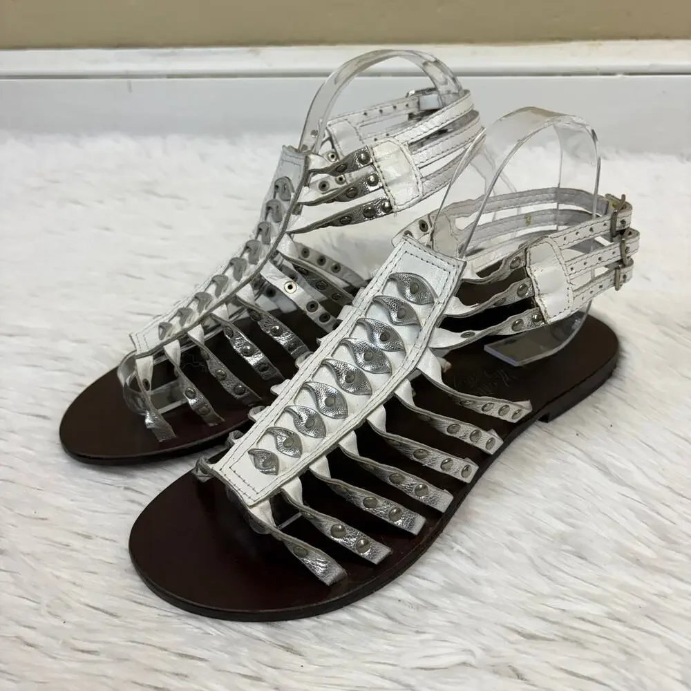 Naughty Monkey Women's Party Time Leather Gladiator Sandals White Size 8